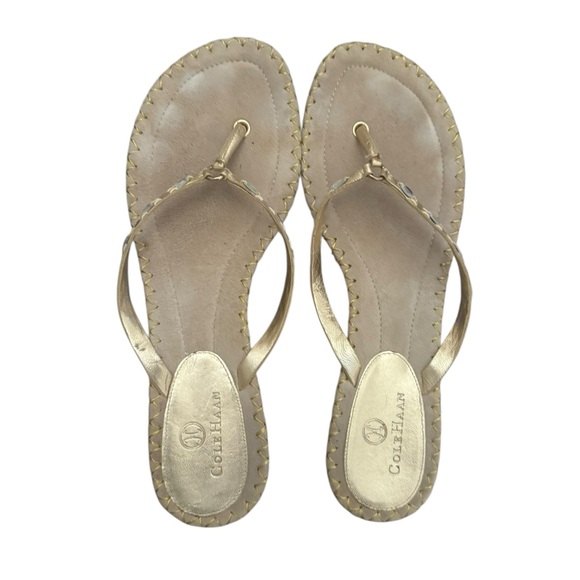 COLE HAAN Gold Leather with Rhinestone Sandals Women's, Size 8 - Picture 1 of 3